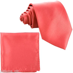 Brand New Coral SelfTie Neck tie & Pocket Square Hankie Set Formal Party Wedding - Picture 1 of 1