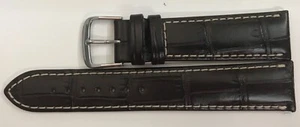 21 MM Mido Band Real Leather Crocodile Embossing Braun with White Seam - Picture 1 of 2