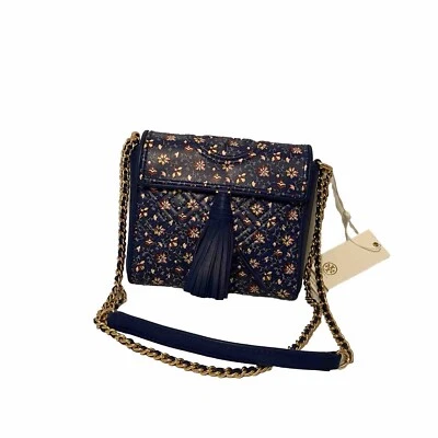 NEW TORY BURCH FLEMING PRINTED BOX CROSSBODY BAG BLUE WILD PANSY & Dust Bag NWT - Image 1 of 4