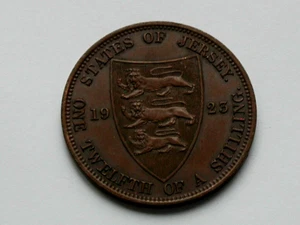 1923 Jersey (British Crown Dependency) 1/12 of a Shilling King George V Coin - Picture 1 of 2