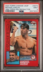 2024 Topps Chrome Olympic 1984 Topps Michael Phelps rifrattore rosso PSA 9 - Foto 1 di 2