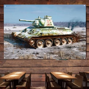 Unión Soviética T-34/76 tanque medio pancarta de pared arte militar póster decoración de pared bandera - Imagen 1 de 6