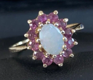 VINTAGE RING 9 KT GOLD OPAL RUBIN - Größe O - Bild 1 von 11