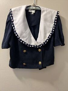 Jeffrey & Dara Blouse Jacket Short Sleeve Cropped Blue Sailor Style