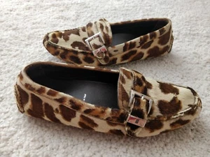 Prada Pony Hair Leopard Womens Flats Shoes Moccasins Loafers Ballet Leather - Picture 1 of 12