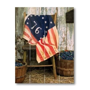 Primitive Folk Art 1776 Flag with Blueberries Rustic Pallet Art USA - Picture 1 of 3