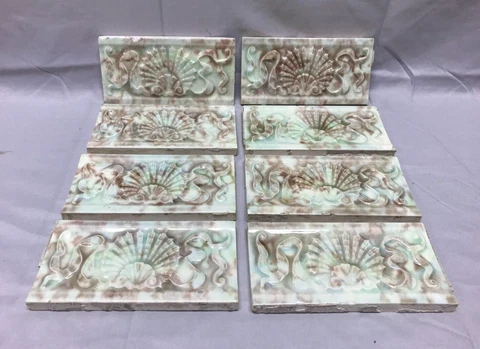 Antique Lot 8 Decorative Shell Ceramic Bathroom Tile 3x6 Vintage Old 134-23B Cover