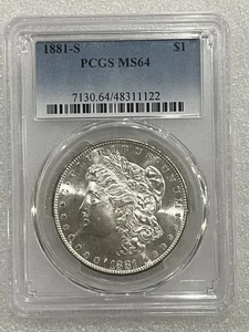 1881 S Morgan dollar en argent PCGS MS64 ~~ blanc givré ~~ (122) - Photo 1/2