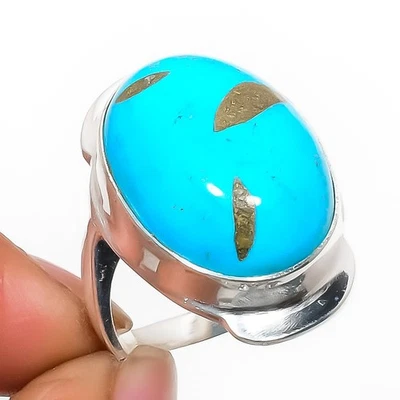 Anel de prata esterlina 925 feito à mão com pedra preciosa turquesa adormecida tamanho 9 v26 - Imagem 1 de 3