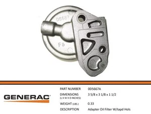 Generac Guardian 0D5667A ADAPTER OIL FILTER W/TAPD HOLS - Picture 1 of 1