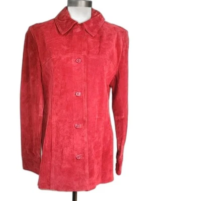 Chaqueta de cuero de gamuza roja vintage de Jaclyn Smith con botones delanteros para mujer talla M Foto 1 de 4
