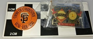 Croix de Candlestick SF Giants + Battle of the Bay Button Pin Veni Vidi Vixi - Picture 1 of 13