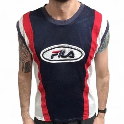 Camiseta deportiva vintage Fila sin mangas de malla azul marino rojo blanco XL Foto 1 de 4