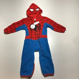 Costume Spiderman in pile nuovo con etichette Cuddle Club Marvel pezzo unico con cappuccio bambino 18-24 M - Foto 1 di 21