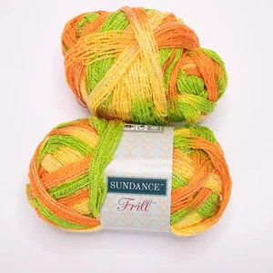 Sundance Frill Yarn Lot 2 Skeins Mesh Ruffle Acrylic Polyester 100g Orange Green - Picture 1 of 7