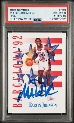 1991 Skybox USA #533 Magic Johnson signed auto card PSA DNA 8 10 - Image 1 of 2