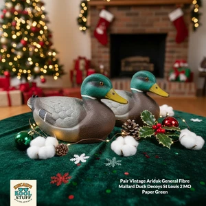 Paar Vintage Ariduk General Fibre Mallard Duck Decoys St Louis 2 Monate Papier grün - Bild 1 von 13