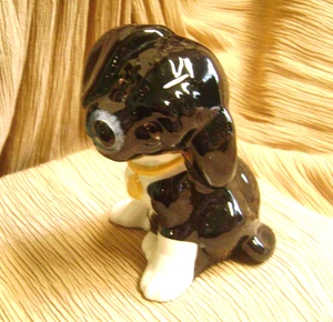 VINTAGE CUTE PUPPY DOG BROWN EYES CERAMIC HANDPAINTED DOG 5" HEIGHT FIGURINE!! - Picture 1 of 6