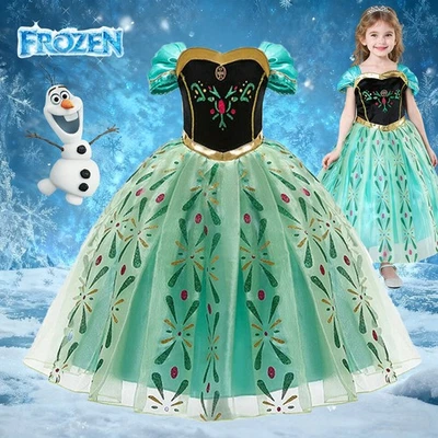 Girls Frozen Anna Costume Kids Princess Christmas Party Fancy Dress Up Outfit - Image 1 of 4