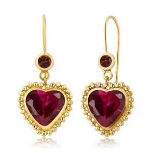 4.62 Cttw 14K Yellow Gold Dangle Earrings For Women | 8MM Heart Shape Created - Picture 1 of 2