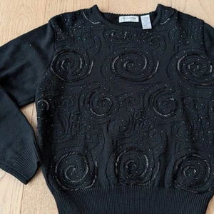 Liz Claiborne Pullover schwarz mit Perlen verziert Lammwollmischung - Bild 1 von 5