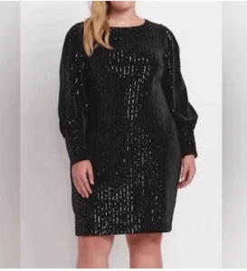 Vestido Lane Bryant negro de terciopelo con lentejuelas forrado de manga larga para mujer’s 14 - Imagen 1 de 8