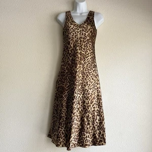 NWT Vintage Y2K Jones New York Leopard Silk V Neck Midi Dress Women’s 4P Summer - Picture 1 of 6