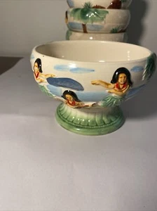 De colección TIKI Orquídeas de Hawaii Pedestal Cuenco Cerámica Hula Girl R-86 Japón - Imagen 1 de 24