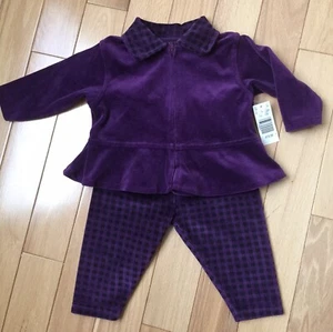 Toddler Girls 2 Piece Outfit 12months Purple Soft Velour Zipper Jacket & Pants - Picture 1 of 8