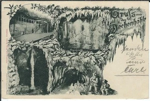 Ansichtskarte Iserlohn - Dechenhöhle - Bahnhof, Orgelgrotte, Laube - Litho 1898 - Bild 1 von 2