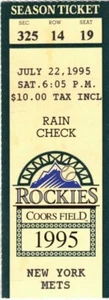 ROCKIES VS METS - 22. JULI 1995 - JAHRESKARTE STUB - Bild 1 von 2
