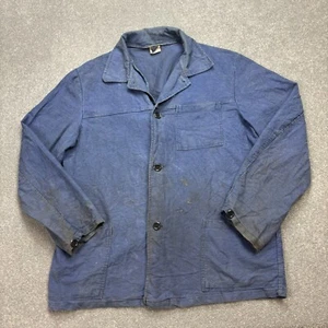 French Jacket Adult Large Blue VTG Military Workwear Chore Distressed Canvas Men - Picture 1 of 7