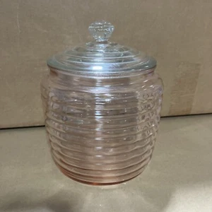 Vintage Anchor Hocking Pink Depression Glass Beehive Cookie or Biscuit Jar 7.25" - Picture 1 of 11