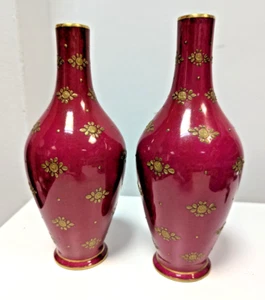 Limoges Baumy Savoyaud Vase Pair Red Gold Vintage - RSPCA NW London - Picture 1 of 12