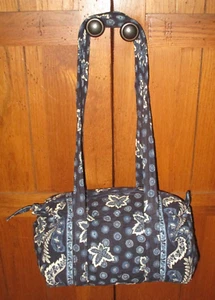 Vera Bradley Blue Coin Maple Leaf Small Barrel Shoulder Bag Purse Double Strap - Picture 1 of 7
