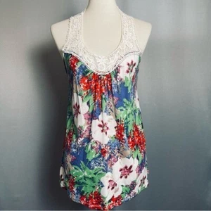 Canotta Forever 21 verde rosso bianco blu uncinetto floreale racerback donna grande - Foto 1 di 10