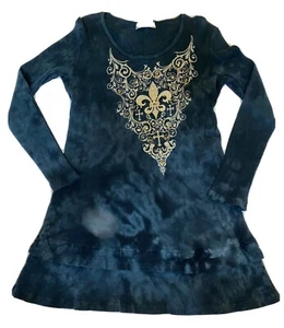 Top túnica mujer M azul tie-dye con estrás flor de lis y diseño cruzado por C - Imagen 1 de 5