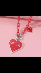 Set 2 pezzi collana cuore rosso San Valentino ciondolo acrilico - Foto 1 di 5