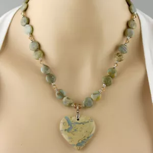 Set orecchini collana cuore cristallo opale africano blu e swarovski regalo grosso - Foto 1 di 4