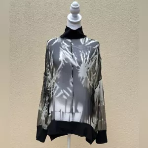 Ann DeMeulemeester black and white silk blouse with knitted neck and cuffs - Picture 1 of 12