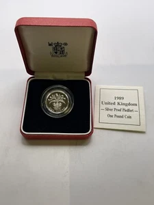 Moneda de una libra Royal Mint 1989 Piedfort de plata a prueba de una libra - Imagen 1 de 4