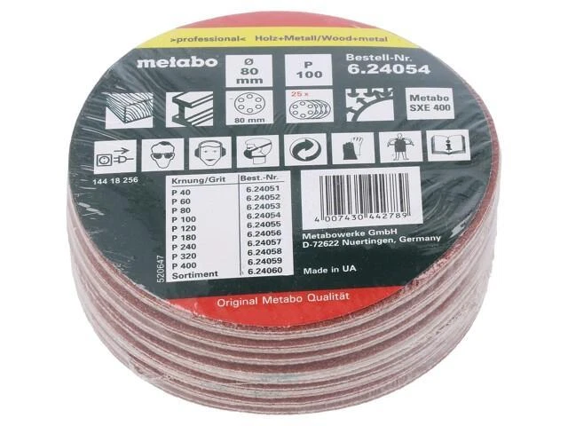 624054000 Papel de lija Ø: 80 mm Grano: 100 Montaje: Autoadhesivo METABO Foto 1 de 1