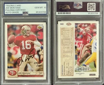 PSA 10 Gem Mint Joe Montana Auto Signed ✍️ 1992 Upper Deck UDA Authentic - Image 1 of 3