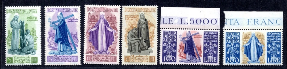 ITALY 1948 ST. CATHERINE SET OF 6 COMPLETE SC. #489-492, C127-C128 MINT NH - Image 1 of 2