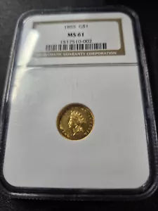 🌟 1855 $1.00 Indian Princess Head Gold Coin - NGC MS61 - Picture 1 of 5