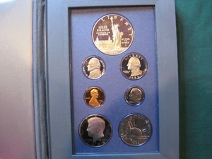 1986 US Mint Prestige Proof Set Silver Dollar Ellis Island 7 Coin Set Suede Case - Picture 1 of 6