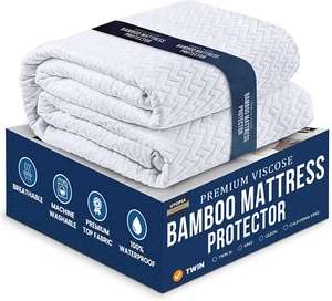Waterproof Mattress Protector Twin Size Viscose Bamboo Cover Fits 15 Inches Deep - Picture 1 of 11