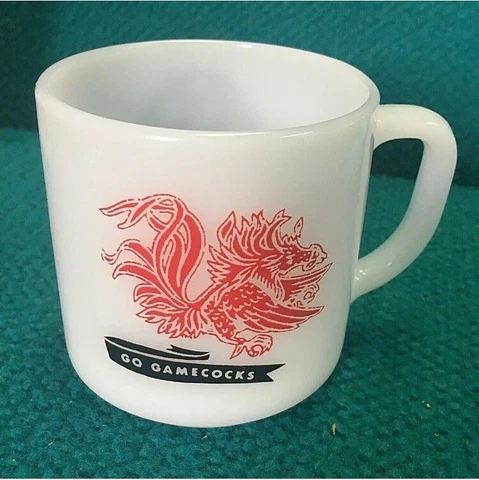 Vintage : SOUTH CAROLINA GAMECOCKS "Federal" MILK GLASS Coffee MUG @ Football Cover
