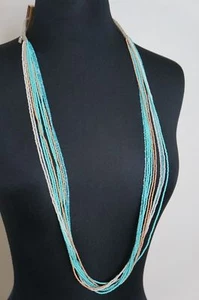 NEW Chan Luu Turquoise Gold White Seed Bead 39" Long Short Multi Strand Necklace - Picture 1 of 10