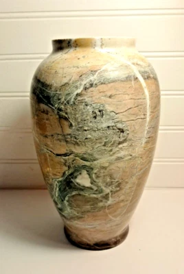 Jarrón grande de piedra de mármol recipiente urna 9" H gris marrón verde blanco venas 1805 gramos Foto 1 de 4